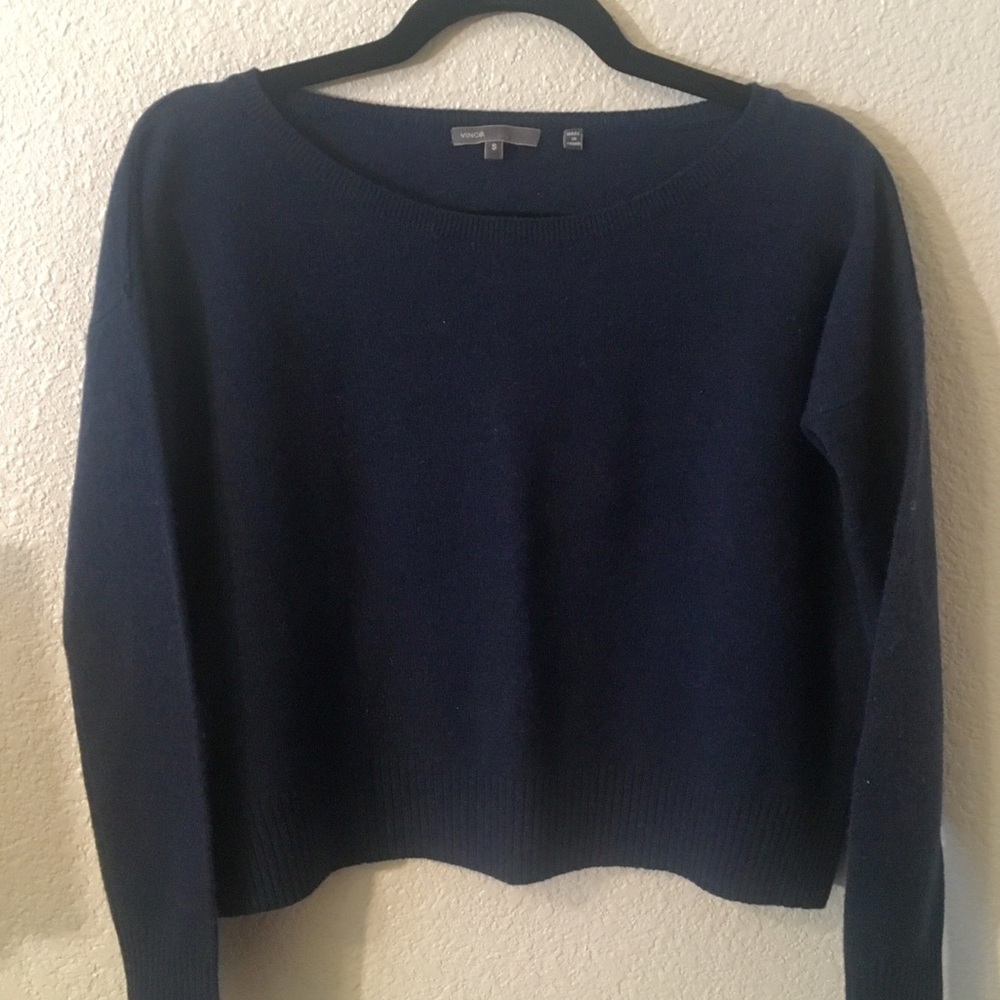 Vince cropped navy cashmere and wool sweater